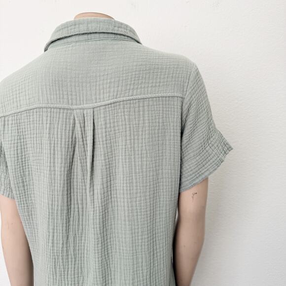[Three Dots] Sage Green Cotton Gauze Waffle Oversized Shift Dress Size Large L - Picture 9 of 12